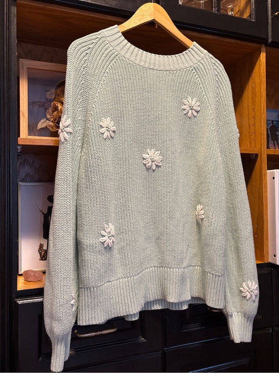 Smash + Tess Sweaters - Light Mint Daisy Embroidered Crewneck Sweater